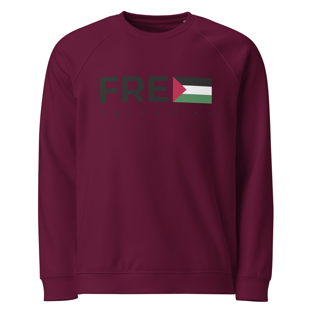 Mens organic raglan sweatshirt - Free Palestine, Burgundy
