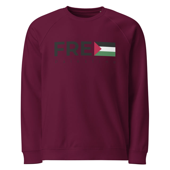 Mens organic raglan sweatshirt - Free Palestine, Burgundy