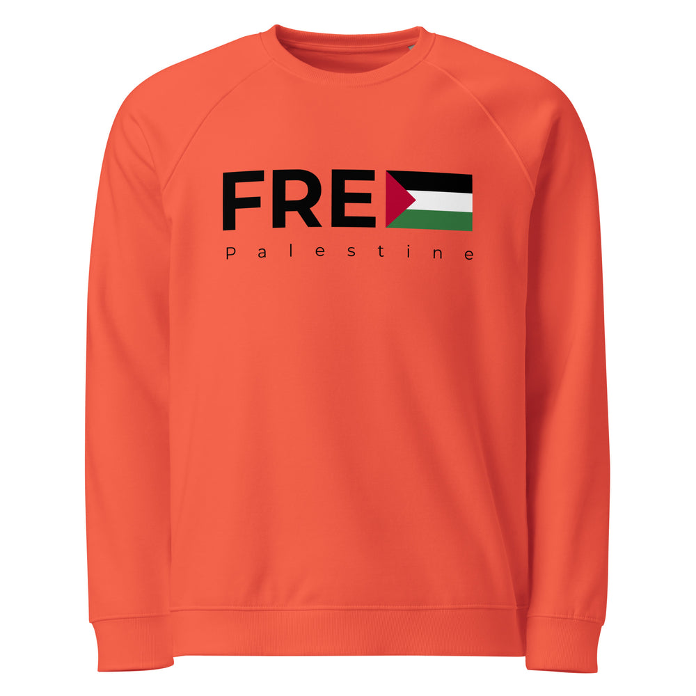 Mens organic raglan sweatshirt - Free Palestine, Burnt Orange