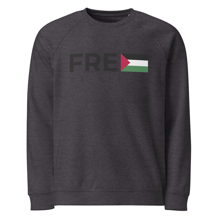 Mens organic raglan sweatshirt - Free Palestine, Charcoal Melange