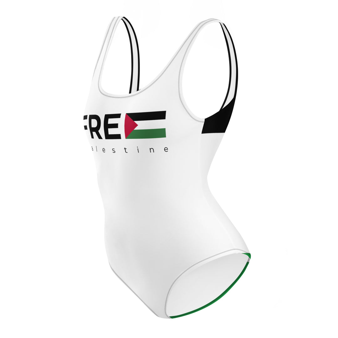 One-Piece Swimsuit - Free Palestine, Swimsuit White