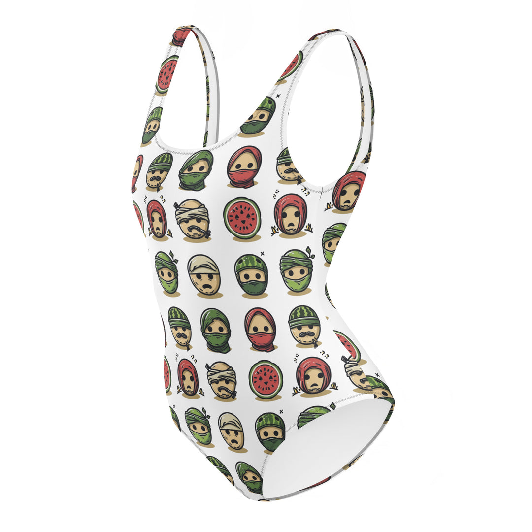 One-Piece Swimsuit - Palestine Emoji, Swimsuit White