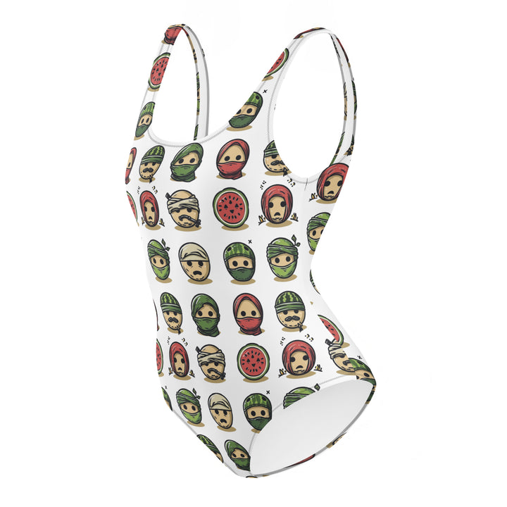 One-Piece Swimsuit - Palestine Emoji, Swimsuit White
