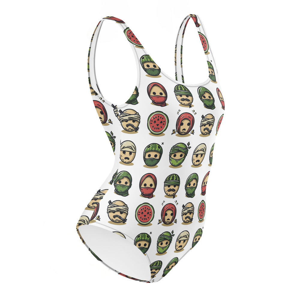 One-Piece Swimsuit - Palestine Emoji, Swimsuit White