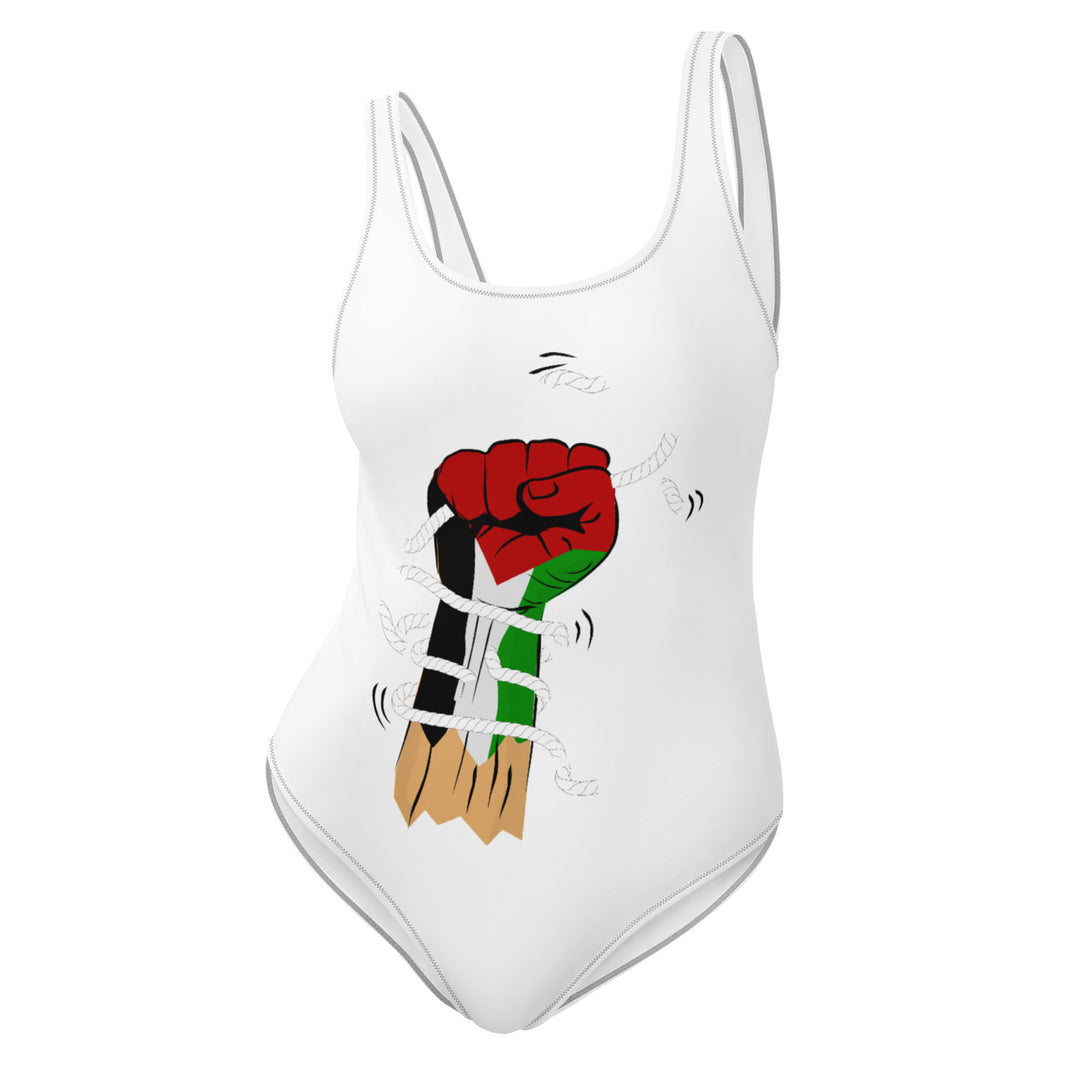 One-Piece Swimsuit - Palestine Hand, Swimsuit White