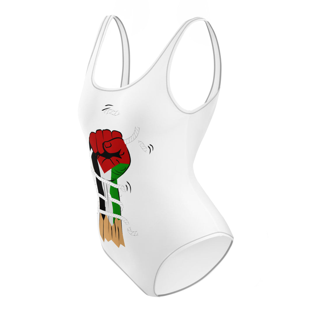 One-Piece Swimsuit - Palestine Hand, Swimsuit White