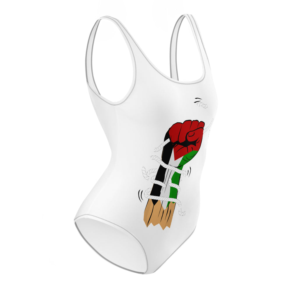 One-Piece Swimsuit - Palestine Hand, Swimsuit White