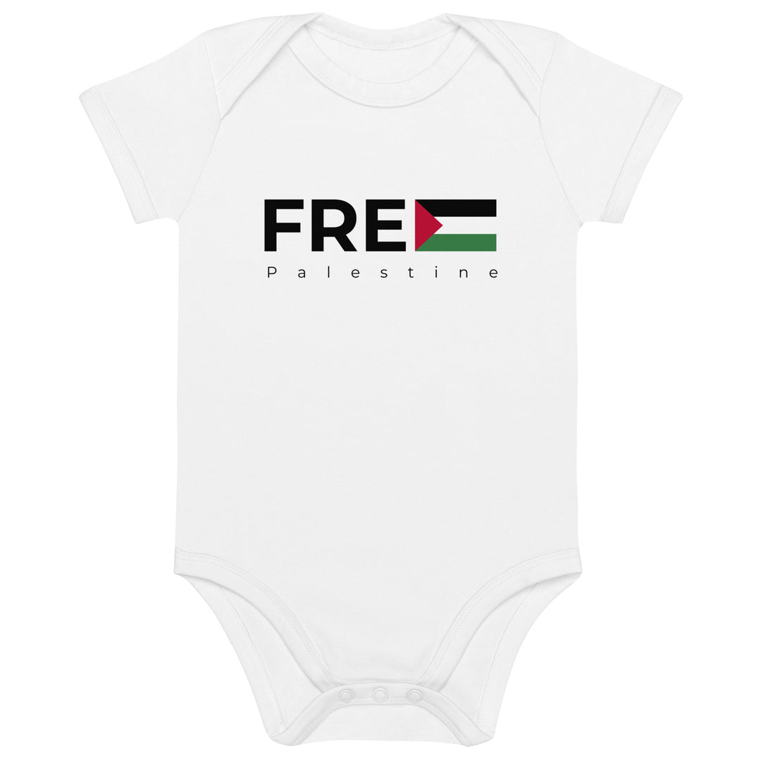 Organic cotton baby bodysuit - Free Palestine, Cotton Baby Bodysuit White
