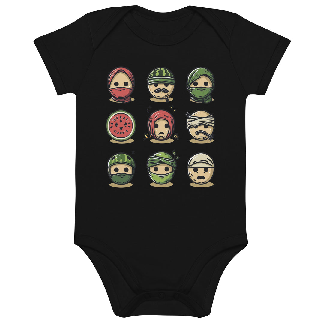 Organic cotton baby bodysuit - Palestine Emoji, Cotton Baby Bodysuit Black