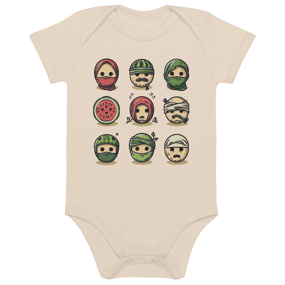Organic cotton baby bodysuit - Palestine Emoji, Cotton Baby Bodysuit Organic Natural