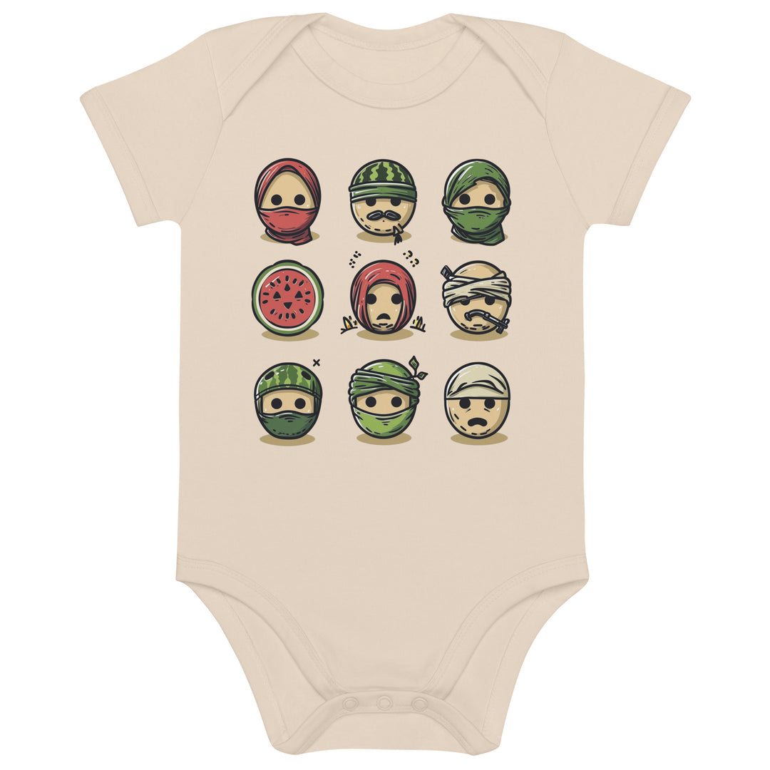 Organic cotton baby bodysuit - Palestine Emoji, Cotton Baby Bodysuit Organic Natural