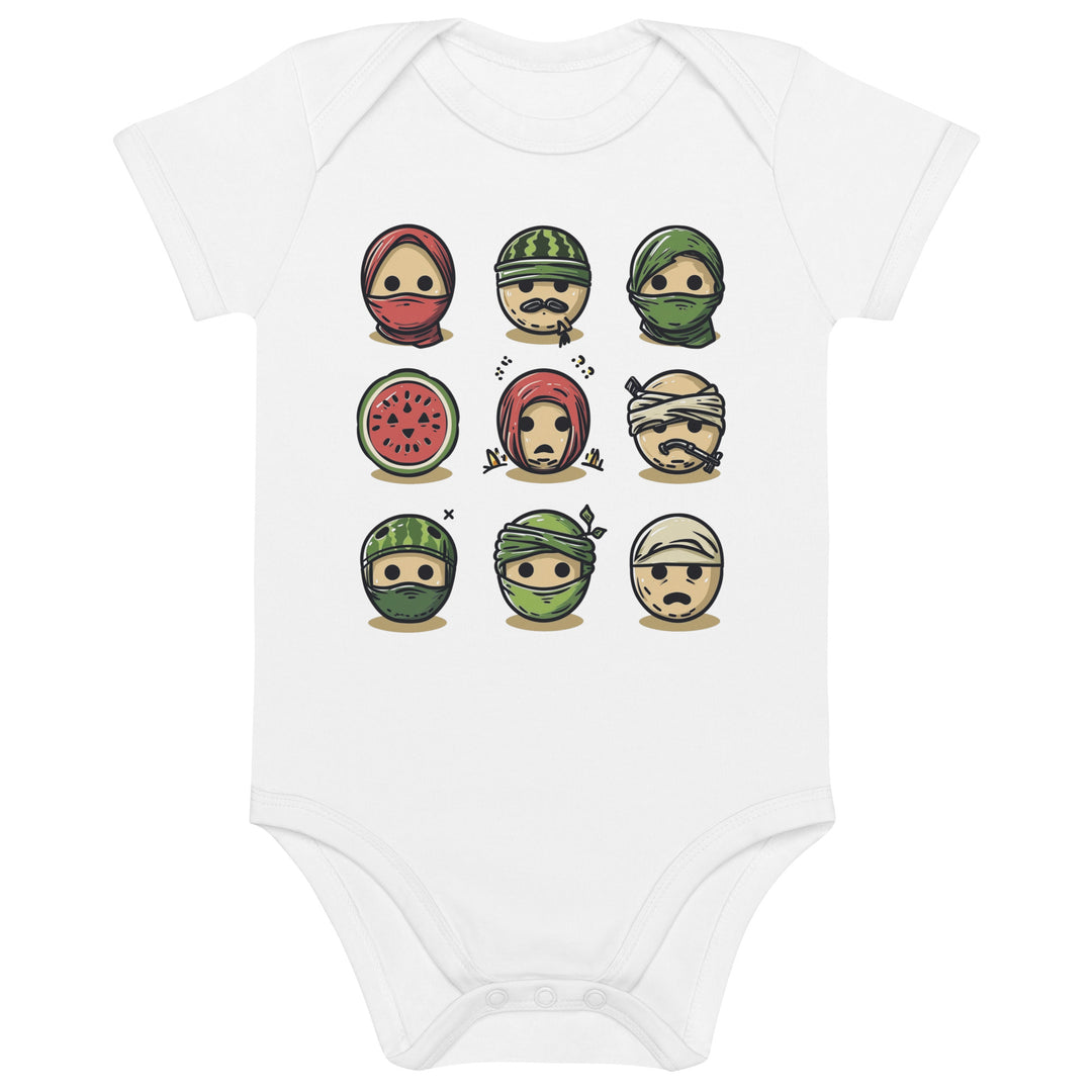 Organic cotton baby bodysuit - Palestine Emoji, Cotton Baby Bodysuit White