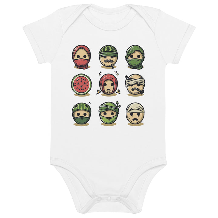 Organic cotton baby bodysuit - Palestine Emoji, Cotton Baby Bodysuit White