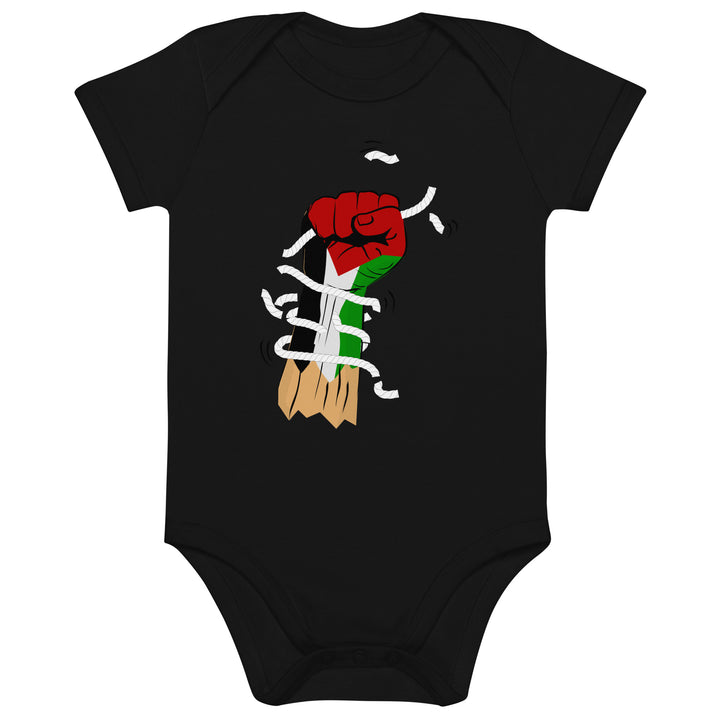 Organic cotton baby bodysuit - Palestine Hand, Cotton Baby Bodysuit Black