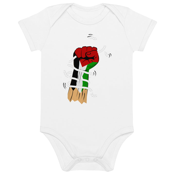 Organic cotton baby bodysuit - Palestine Hand, Cotton Baby Bodysuit White