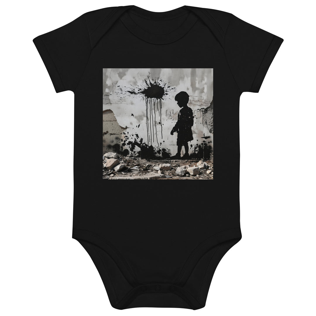 Organic cotton baby bodysuit - Palestine Wall, Cotton Baby Bodysuit Black