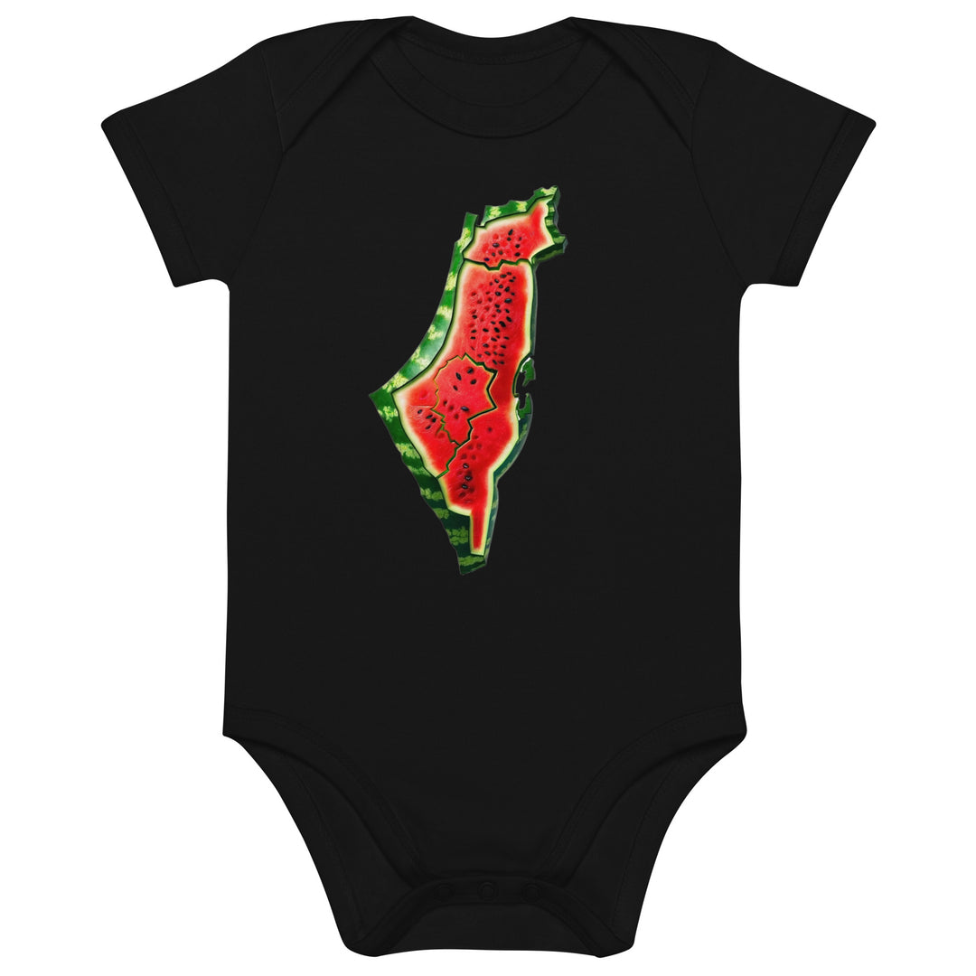 Organic cotton baby bodysuit - Palestine Watermelon, Cotton Baby Bodysuit Black