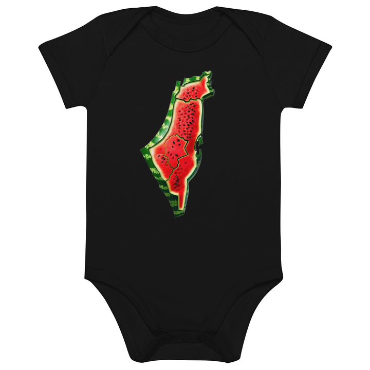 Organic cotton baby bodysuit - Palestine Watermelon, Cotton Baby Bodysuit Black