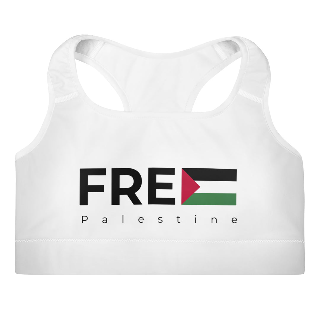 Padded Sports Bra - Free Palestine, Padded Sports Bra White