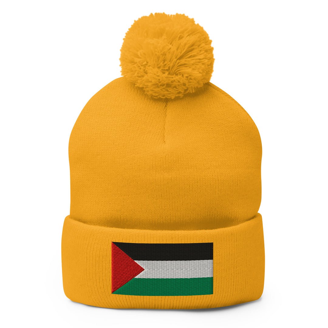 Pom-Pom Beanie - Palestine Flag, Pom Pom Knit Cap Gold