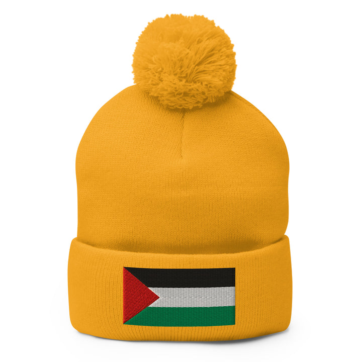 Pom-Pom Beanie - Palestine Flag, Pom Pom Knit Cap Gold
