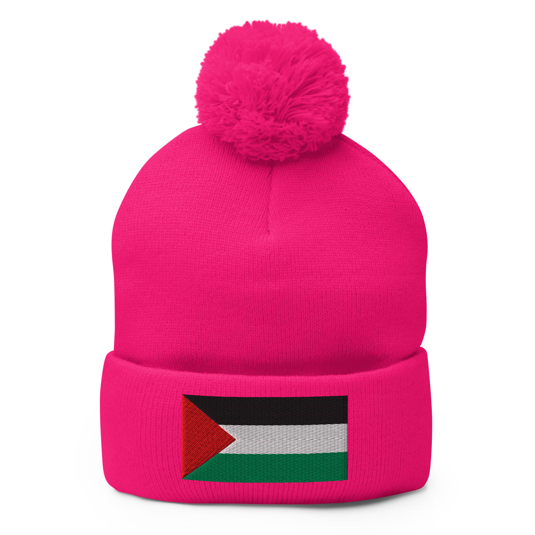 Pom-Pom Beanie - Palestine Flag, Pom Pom Knit Cap Neon Pink