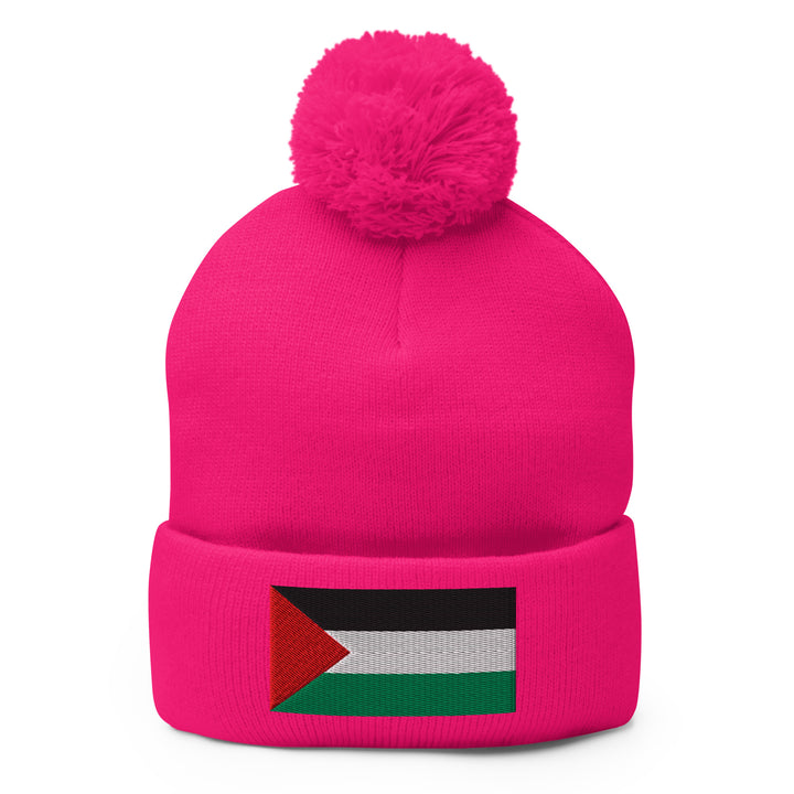 Pom-Pom Beanie - Palestine Flag, Pom Pom Knit Cap Neon Pink