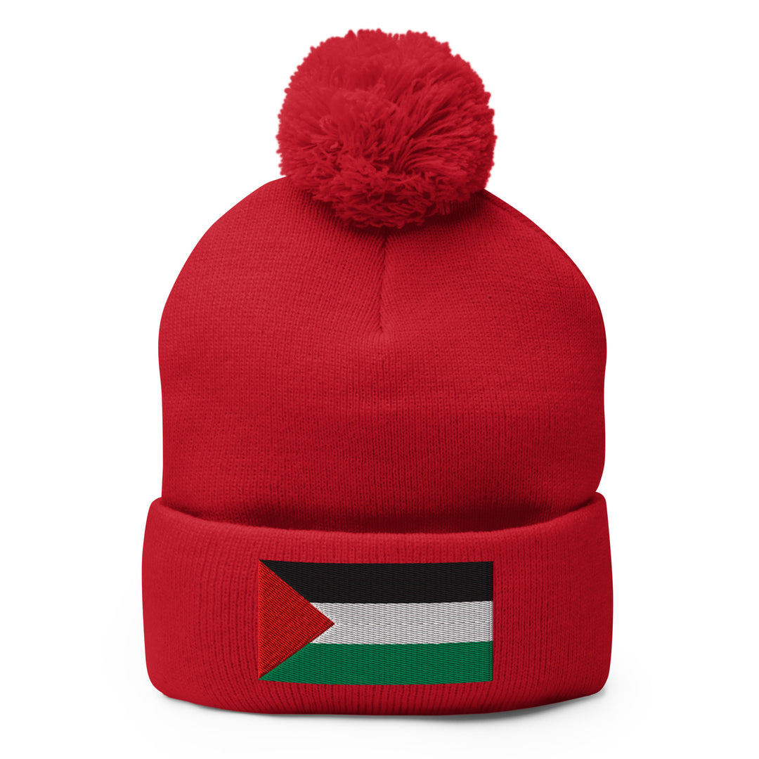 Pom-Pom Beanie - Palestine Flag, Pom Pom Knit Cap Red