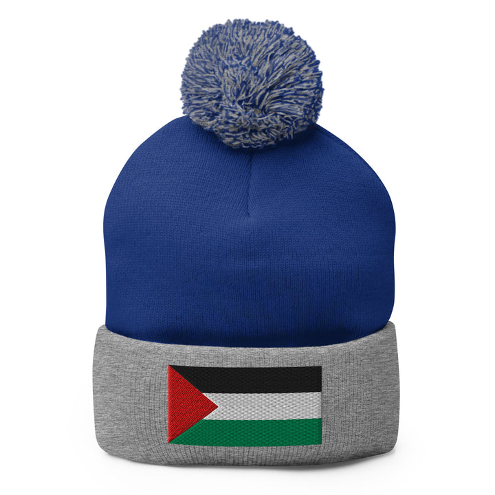 Pom-Pom Beanie - Palestine Flag, Pom Pom Knit Cap Royal Heather Grey