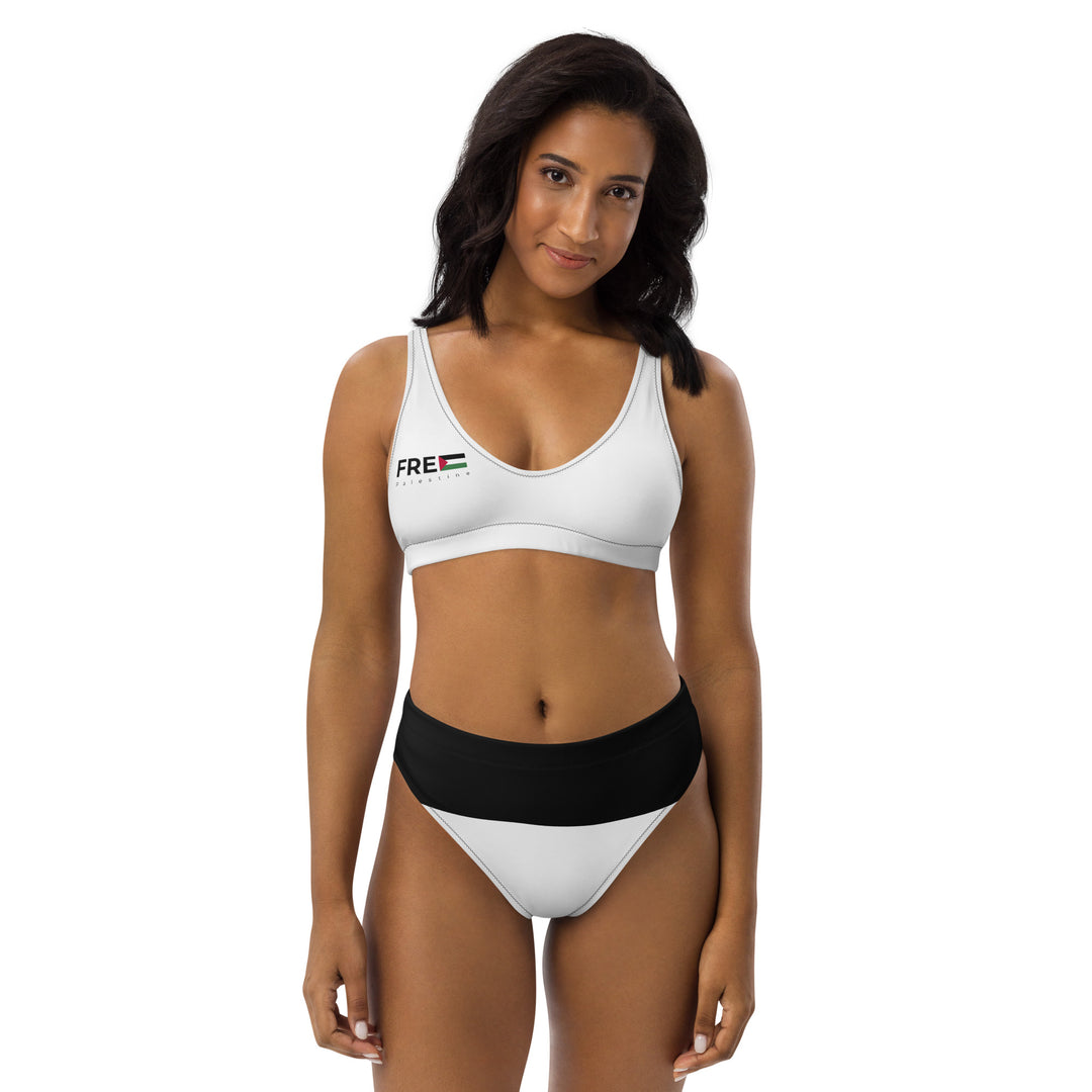 Recycled high-waisted bikini - Free Palestine, Recycled High Waisted Bikini White