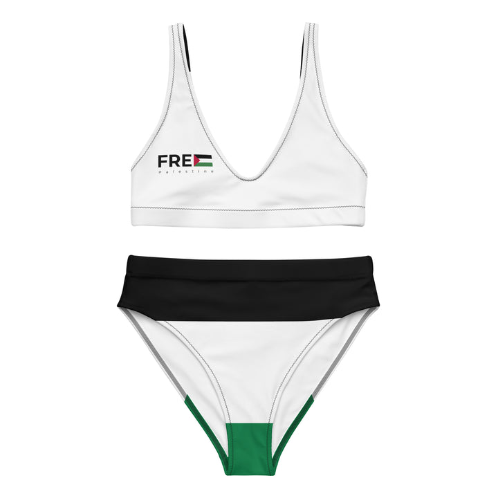 Recycled high-waisted bikini - Free Palestine, Recycled High Waisted Bikini White
