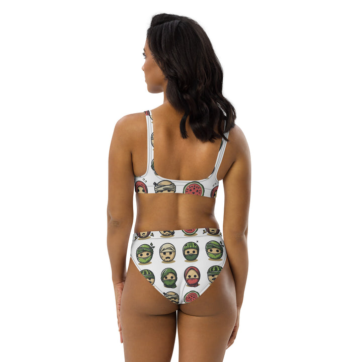 Recycled high-waisted bikini - Palestine Emoji, Recycled High Waisted Bikini White