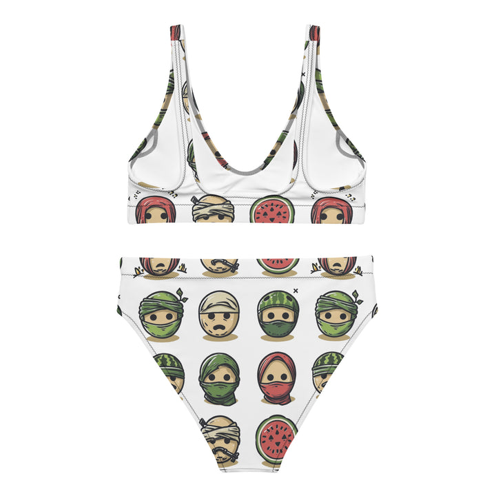 Recycled high-waisted bikini - Palestine Emoji, Recycled High Waisted Bikini White