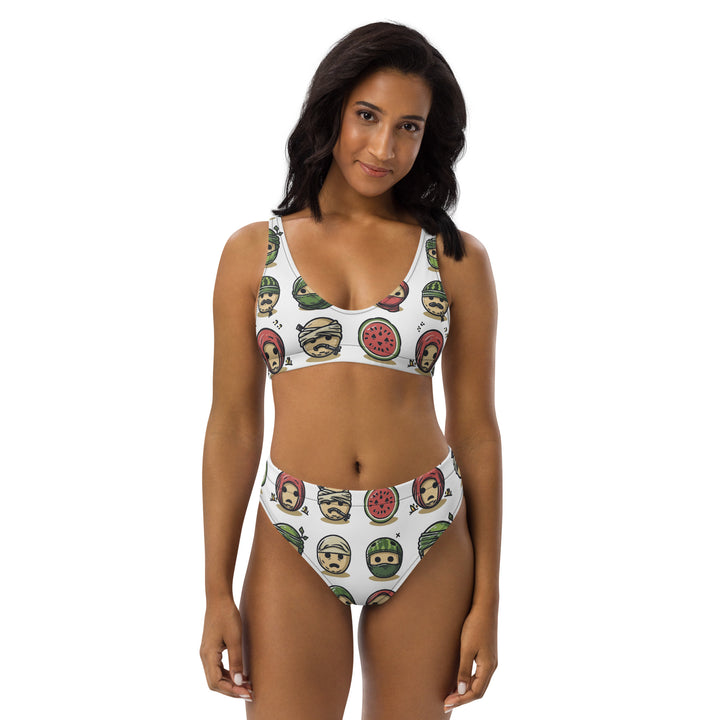 Recycled high-waisted bikini - Palestine Emoji, Recycled High Waisted Bikini White