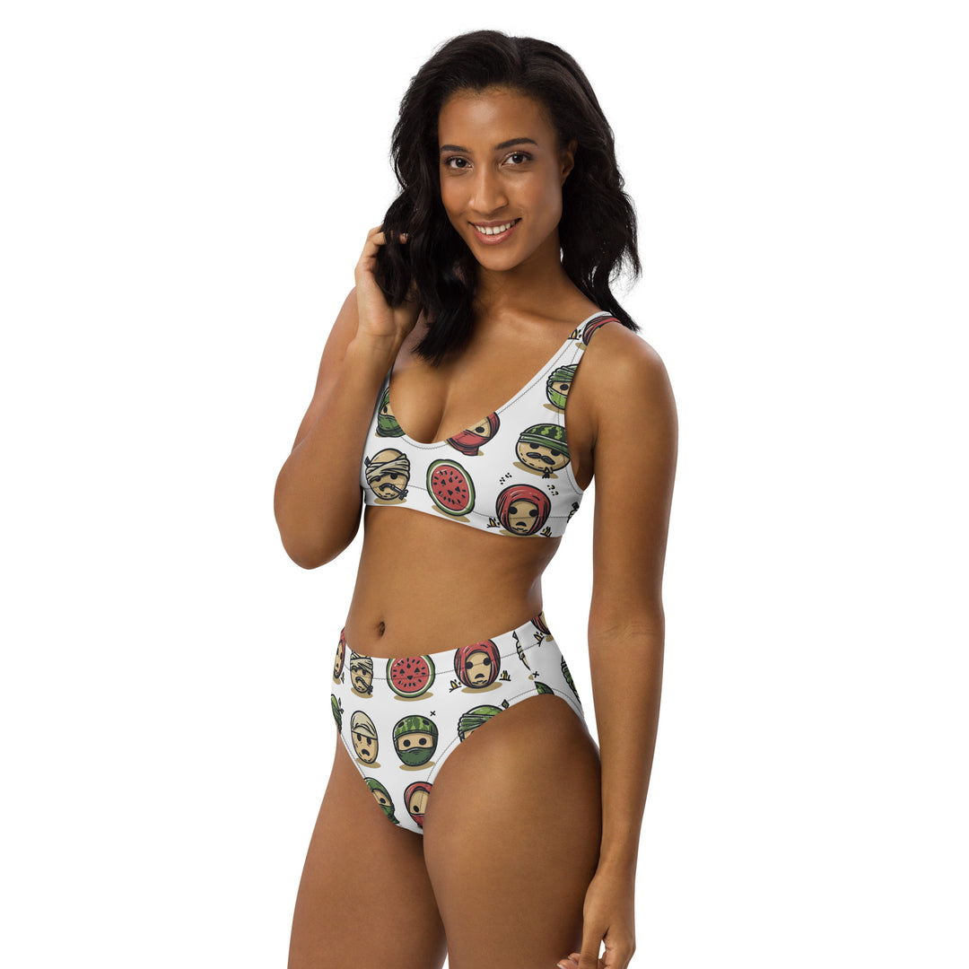 Recycled high-waisted bikini - Palestine Emoji, Recycled High Waisted Bikini White