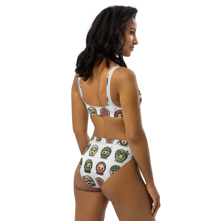 Recycled high-waisted bikini - Palestine Emoji, Recycled High Waisted Bikini White Right