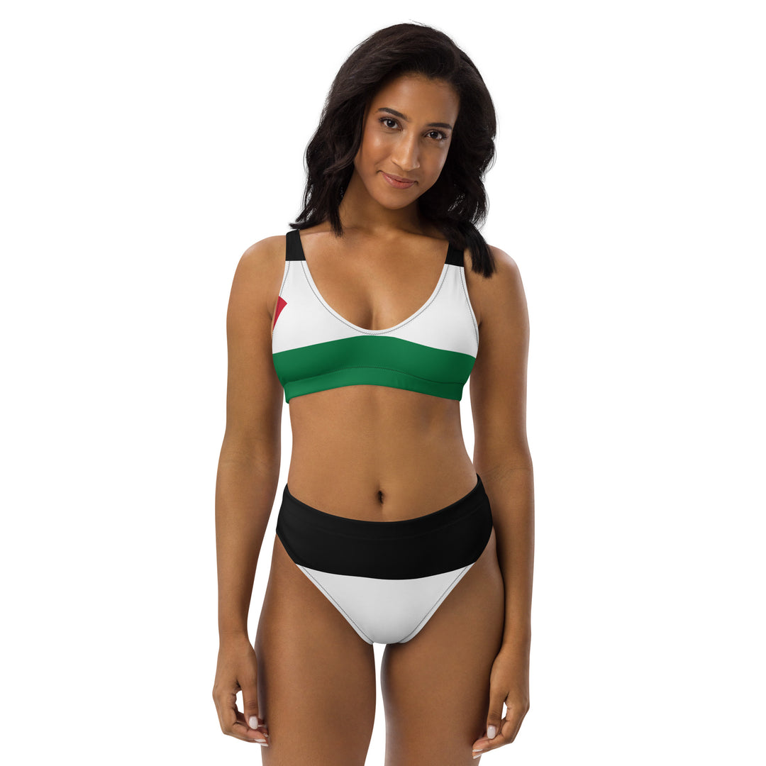 Recycled high-waisted bikini - Palestine Flag, Recycled High Waisted Bikini White