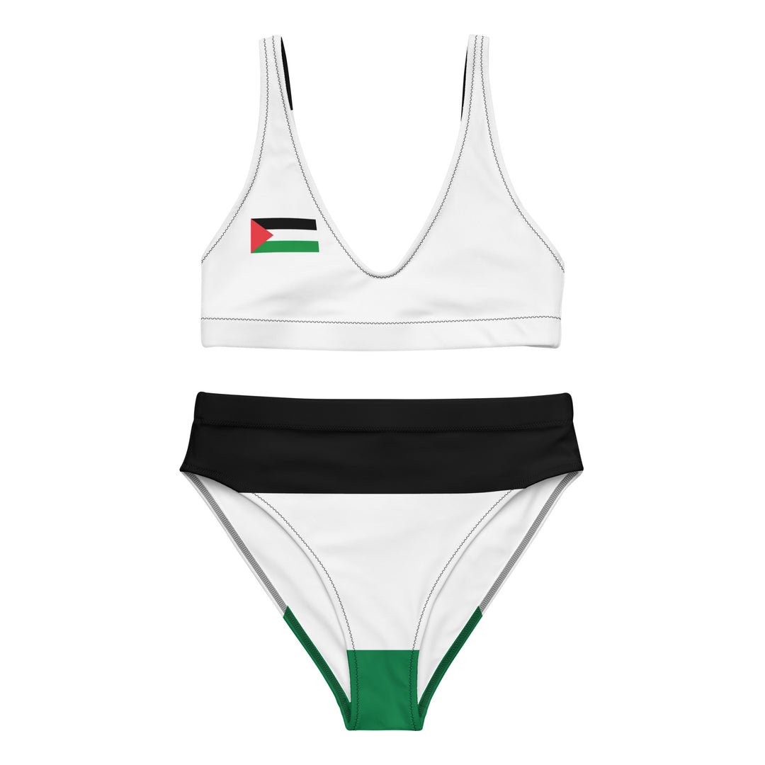 Recycled high-waisted bikini - Palestine Flag, Recycled High Waisted Bikini White