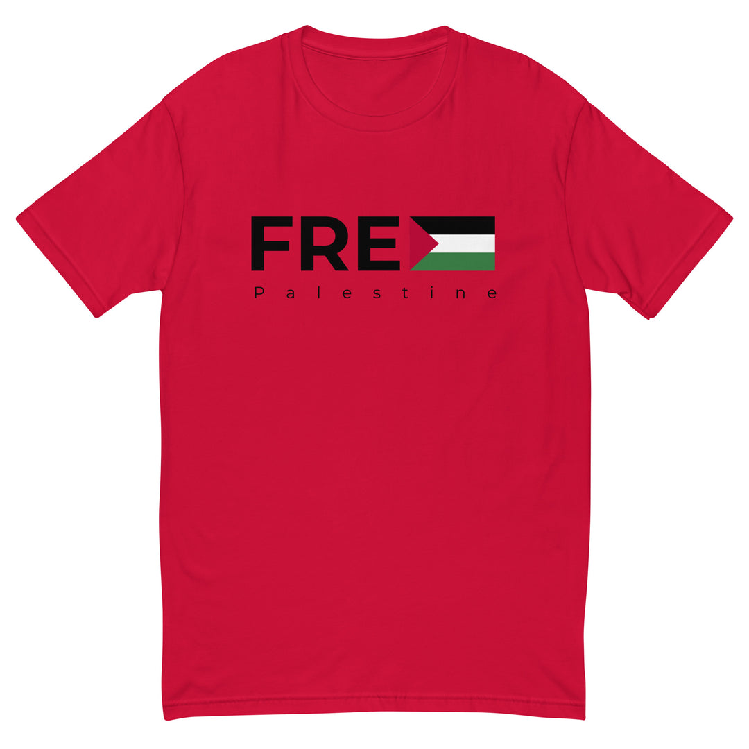 Short Sleeve T-shirt - Free Palestine, Mens Fitted T Shirt Red