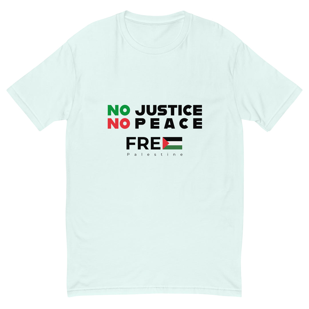 Short Sleeve T-Shirt - No Justice No Peace, Mens Fitted T Shirt Light Blue