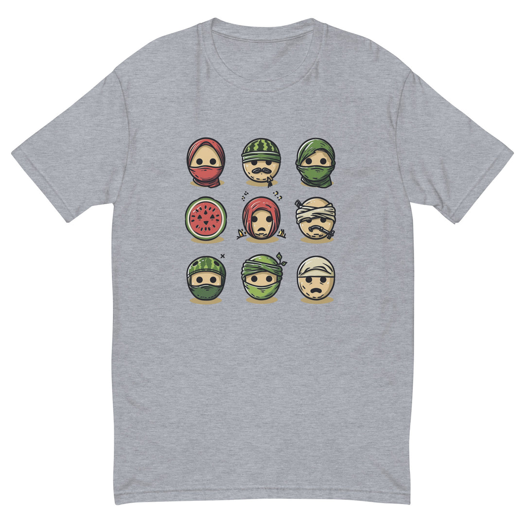 Short Sleeve T-Shirt - Palestine Emoji, Mens Fitted T Shirt Heather Grey