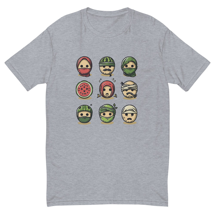 Short Sleeve T-Shirt - Palestine Emoji, Mens Fitted T Shirt Heather Grey