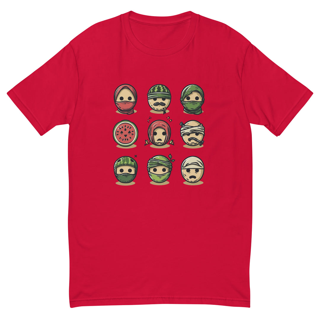Short Sleeve T-Shirt - Palestine Emoji, Mens Fitted T Shirt Red