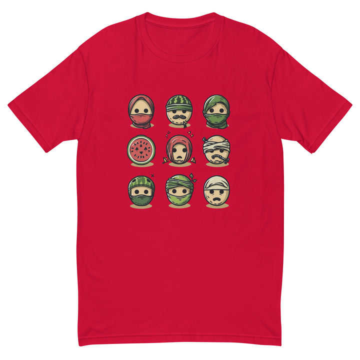 Short Sleeve T-Shirt - Palestine Emoji, Mens Fitted T Shirt Red