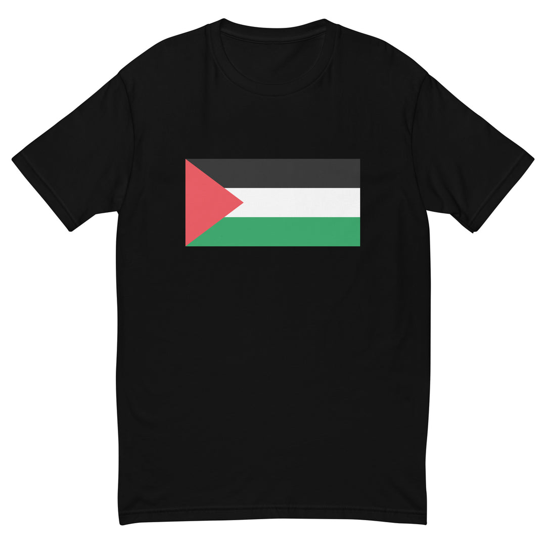 Short Sleeve T-Shirt - Palestine Flag, Mens Fitted T Shirt Black