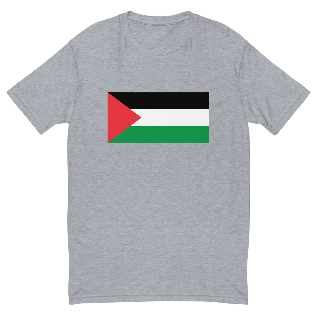 Short Sleeve T-Shirt - Palestine Flag, Mens Fitted T Shirt Heather Grey