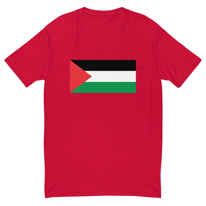 Short Sleeve T-Shirt - Palestine Flag, Mens Fitted T Shirt Red