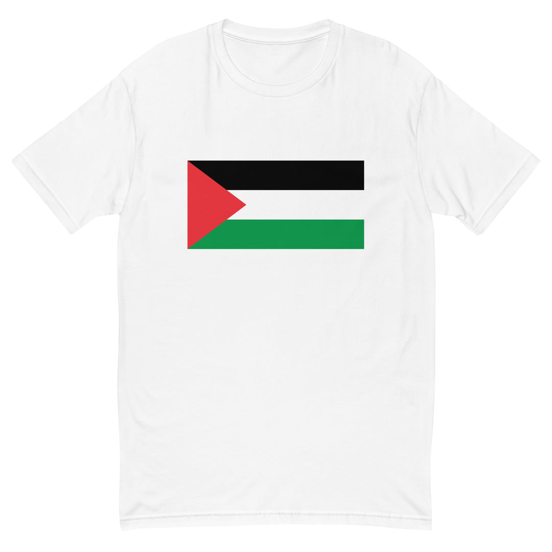 Short Sleeve T-Shirt - Palestine Flag, Mens Fitted T Shirt White