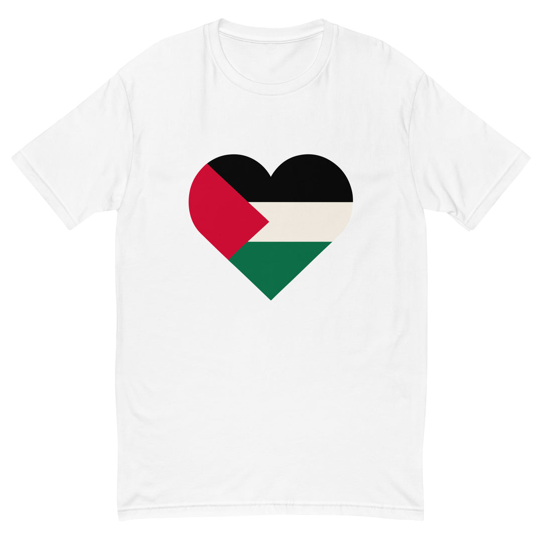 Short Sleeve T-Shirt - Palestine Heart, Mens Fitted T Shirt White