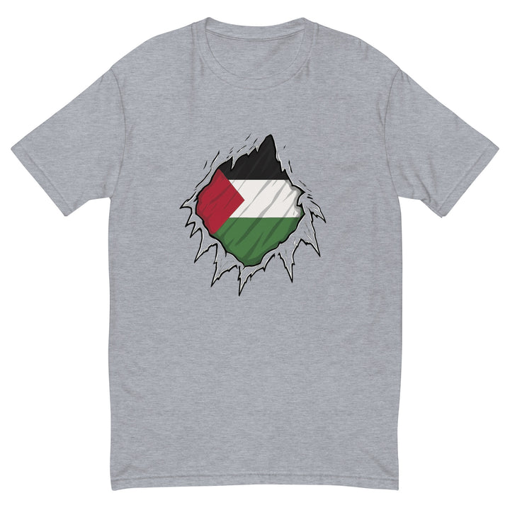 Short Sleeve T-Shirt - Palestine Hero, Mens Fitted T Shirt Heather Grey